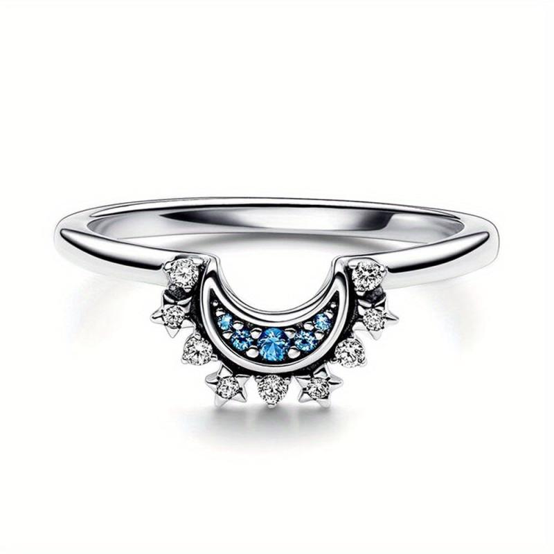 925 Silver Promise Ring Moon Sun Zircon Wedding Ring Young Couples Sizes