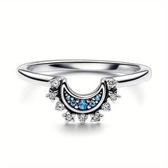 925 Silver Promise Ring Moon Sun Zircon Wedding Ring Young Couples Sizes