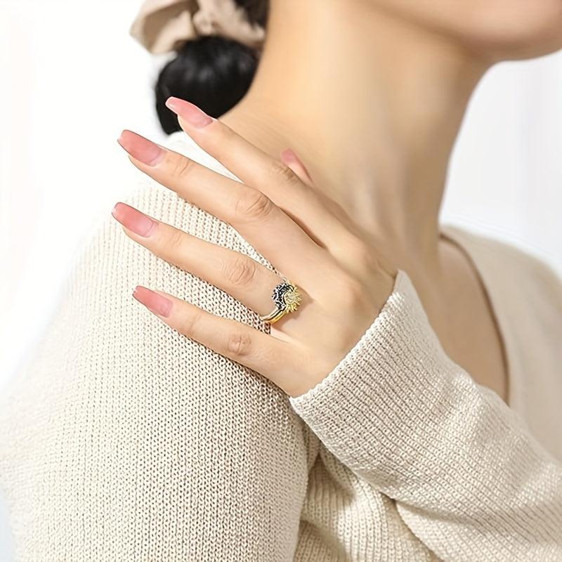 925 Silver Promise Ring Moon Sun Zircon Wedding Ring Young Couples Sizes