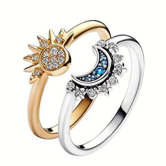 925 Silver Promise Ring Moon Sun Zircon Wedding Ring Young Couples Sizes