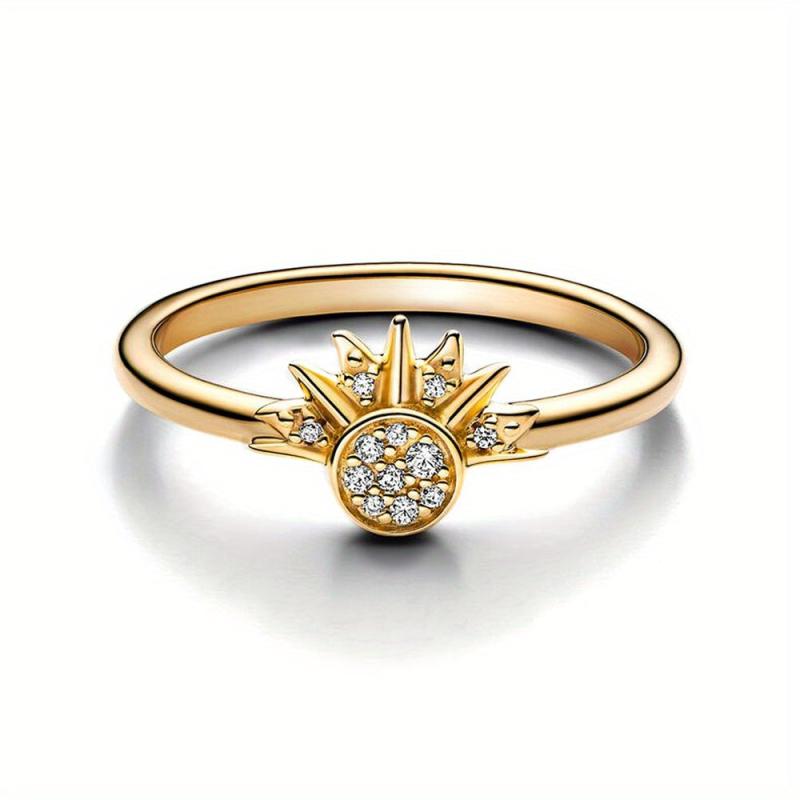 925 Silver Promise Ring Moon Sun Zircon Wedding Ring Young Couples Sizes