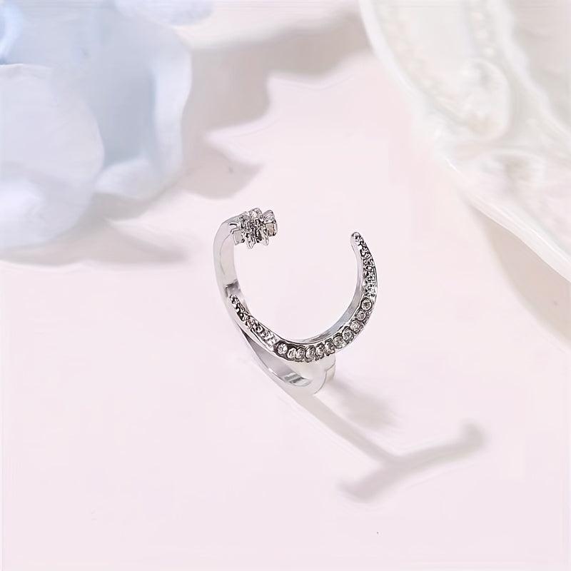 Moon Star Rhinestone Metal Ring Adjustable Women Girls Jewelry