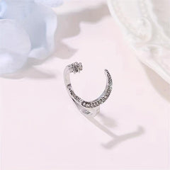 Moon Star Rhinestone Metal Ring Adjustable Women Girls Jewelry