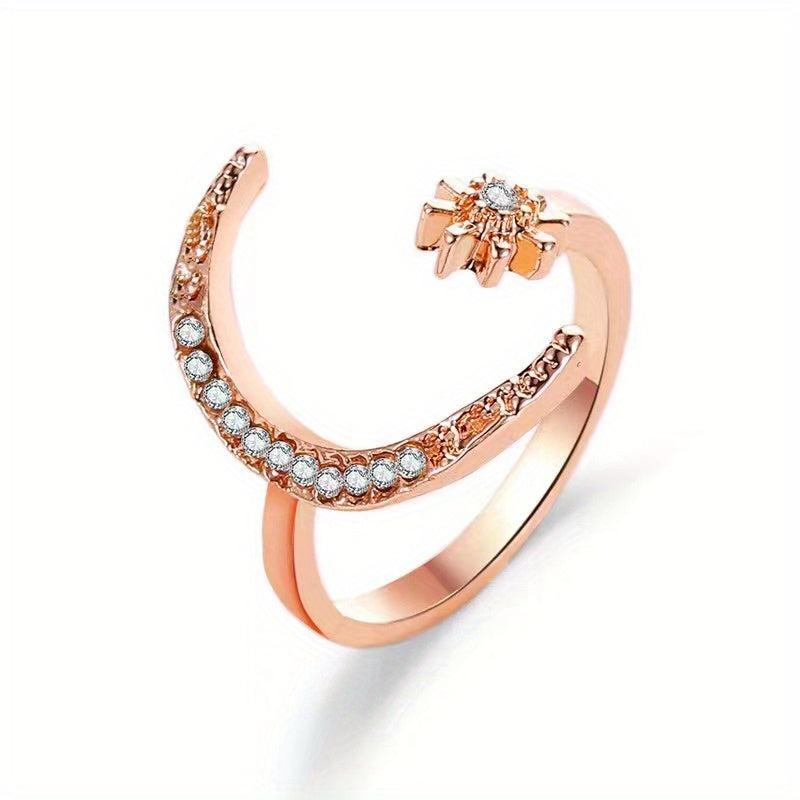 Moon Star Rhinestone Metal Ring Adjustable Women Girls Jewelry
