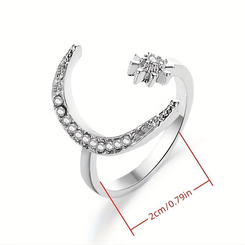 Moon Star Rhinestone Metal Ring Adjustable Women Girls Jewelry