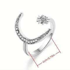 Moon Star Rhinestone Metal Ring Adjustable Women Girls Jewelry