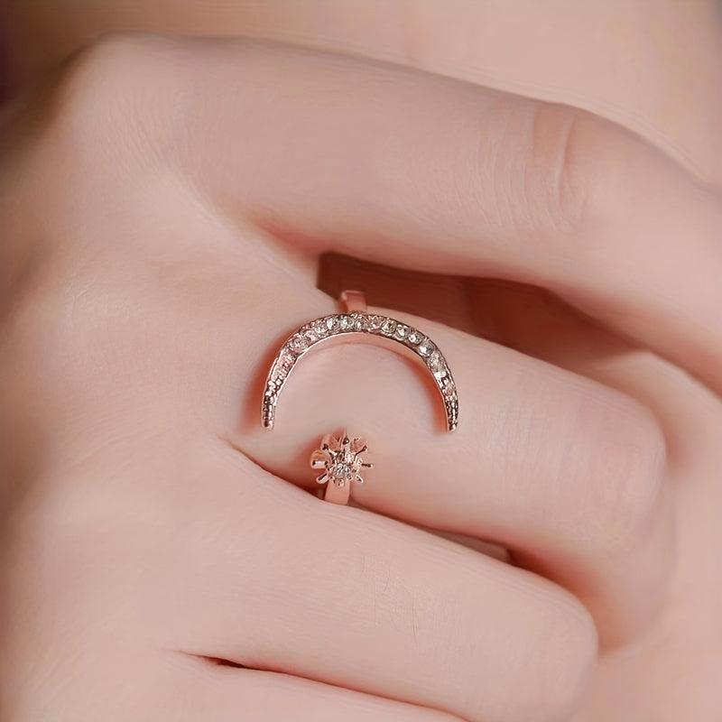 Moon Star Rhinestone Metal Ring Adjustable Women Girls Jewelry