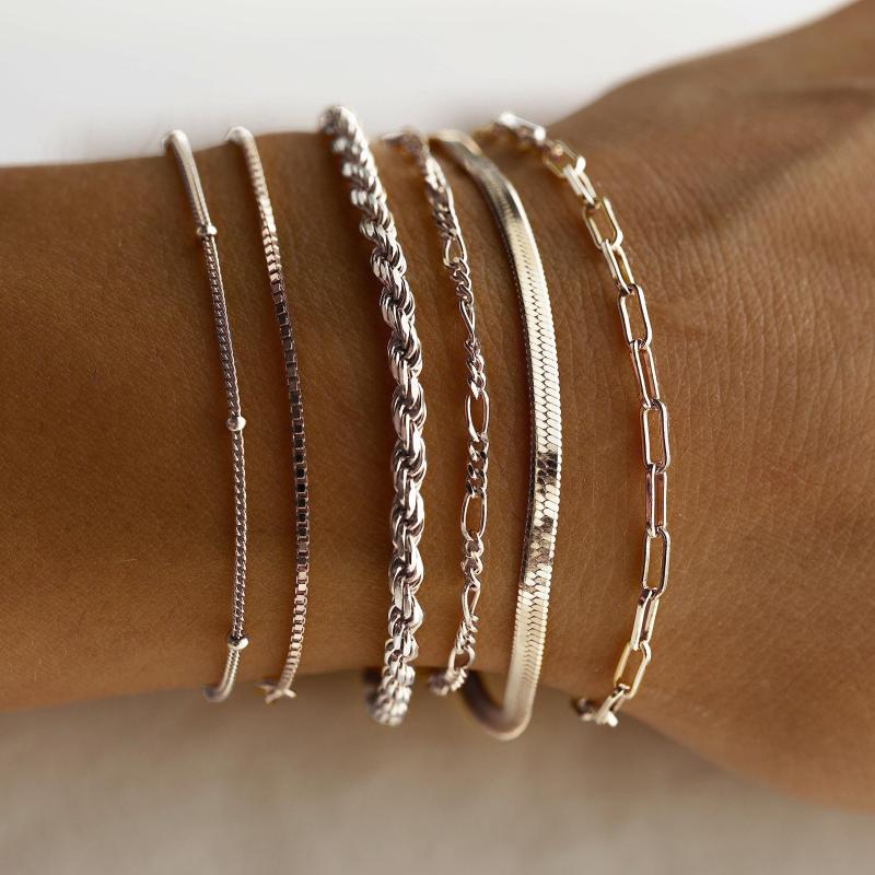 Dainty Herringbone Bracelet 14K Plated for Women Girls