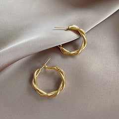 Golden Twisted Pattern Hoop Earrings Iron Jewelry Daily Accessories
