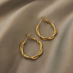 Golden Twisted Pattern Hoop Earrings Iron Jewelry Daily Accessories