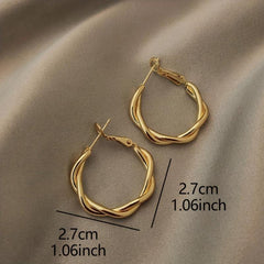 Golden Twisted Pattern Hoop Earrings Iron Jewelry Daily Accessories