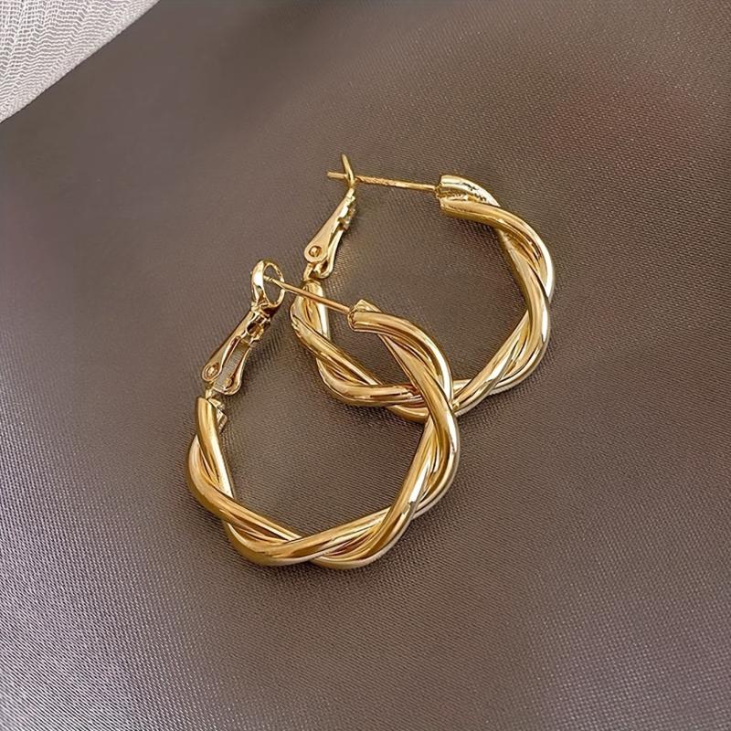Golden Twisted Pattern Hoop Earrings Iron Jewelry Daily Accessories