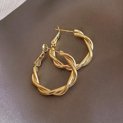 Golden Twisted Pattern Hoop Earrings Iron Jewelry Daily Accessories