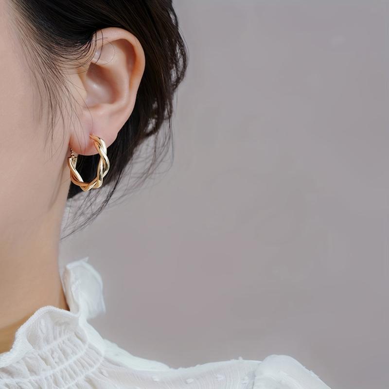 Golden Twisted Pattern Hoop Earrings Iron Jewelry Daily Accessories
