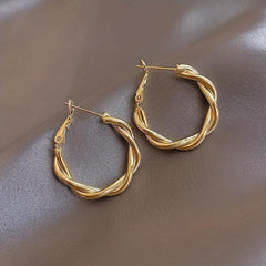 Golden Twisted Pattern Hoop Earrings Iron Jewelry Daily Accessories