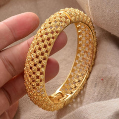 Flower Shape Chunky Bangle 18K Plated Hollow Pattern Copper Bangle Bracelet