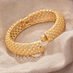 Flower Shape Chunky Bangle 18K Plated Hollow Pattern Copper Bangle Bracelet