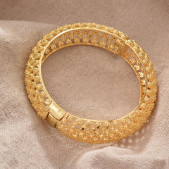 Flower Shape Chunky Bangle 18K Plated Hollow Pattern Copper Bangle Bracelet