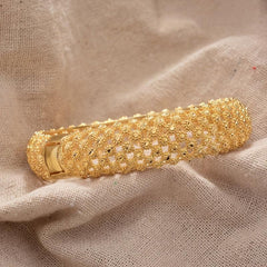 Flower Shape Chunky Bangle 18K Plated Hollow Pattern Copper Bangle Bracelet