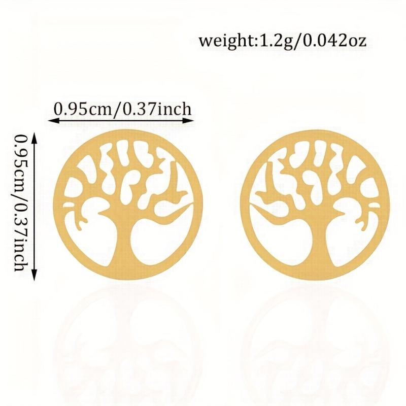 Life Tree Hollow Circle Stud Earrings Stainless Steel 18K Plated