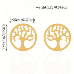 Life Tree Hollow Circle Stud Earrings Stainless Steel 18K Plated