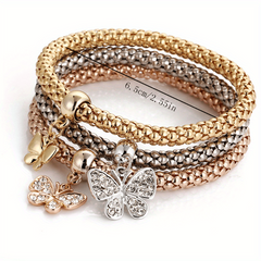 3pcs Mini Butterfly Pendant Bracelet Set Inlaid Rhinestone Hand Jewelry