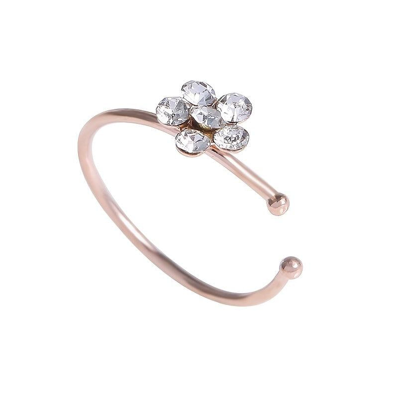 12pcs Rhinestone Flower Hoop Clip-On Nose Ring Women Girls