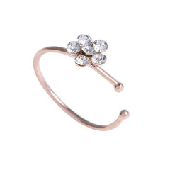 12pcs Rhinestone Flower Hoop Clip-On Nose Ring Women Girls