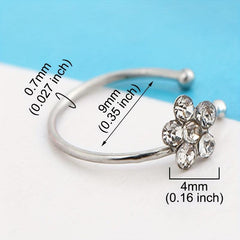 12pcs Rhinestone Flower Hoop Clip-On Nose Ring Women Girls