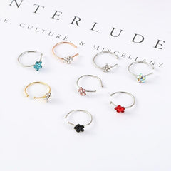 12pcs Rhinestone Flower Hoop Clip-On Nose Ring Women Girls