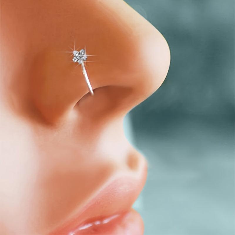 12pcs Rhinestone Flower Hoop Clip-On Nose Ring Women Girls