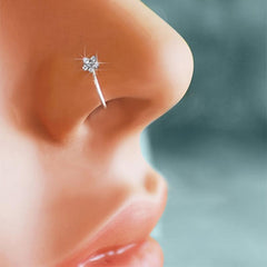 12pcs Rhinestone Flower Hoop Clip-On Nose Ring Women Girls