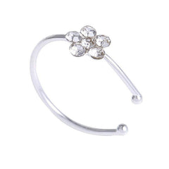 12pcs Rhinestone Flower Hoop Clip-On Nose Ring Women Girls