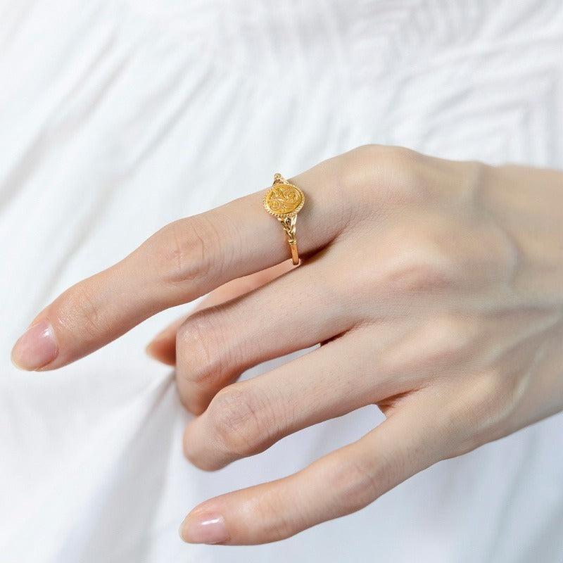 14k Plated Flower Signet Ring for Daily Outfits & Parties