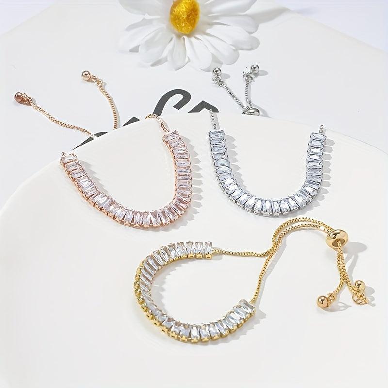 Flash Zircon Chain Bracelet Adjustable Copper Hand Jewelry