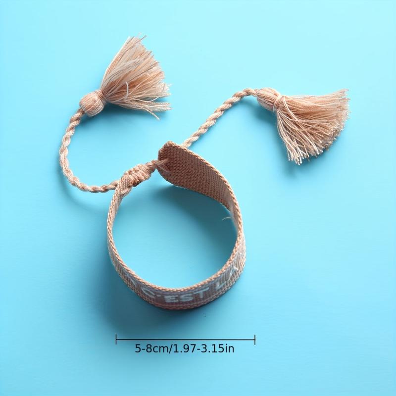 Tassel Pendant Embroidered Braided Bracelet Adjustable Hand Strap