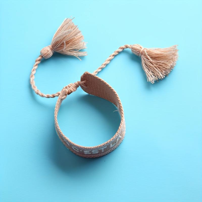 Tassel Pendant Embroidered Braided Bracelet Adjustable Hand Strap