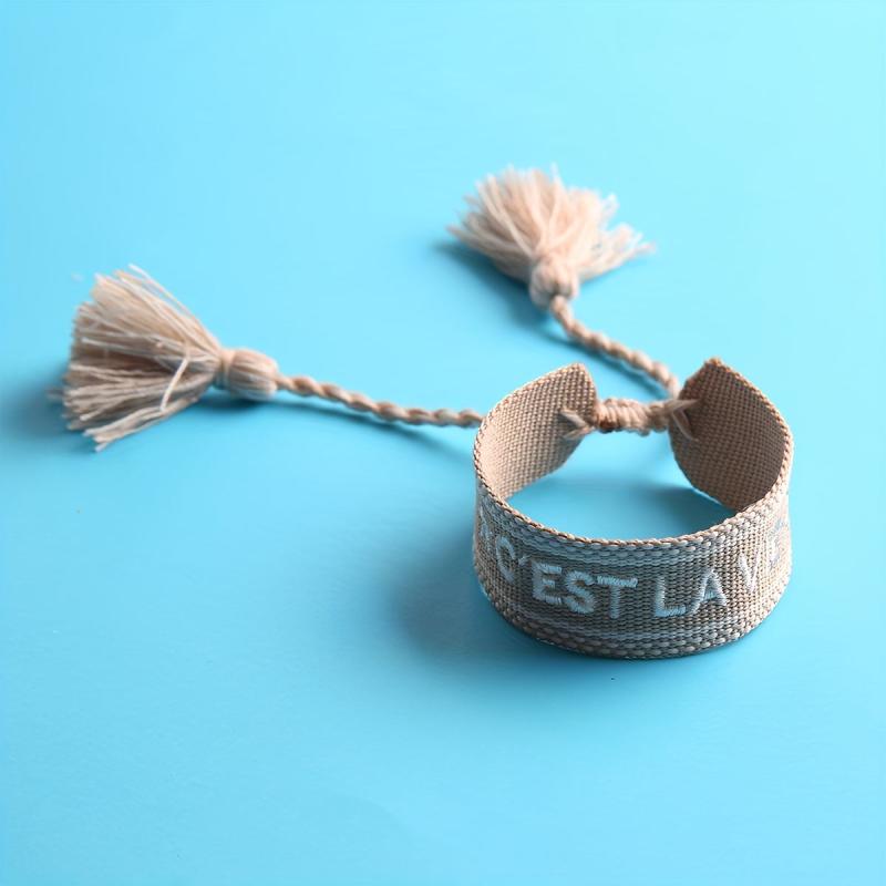 Tassel Pendant Embroidered Braided Bracelet Adjustable Hand Strap