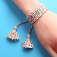 Tassel Pendant Embroidered Braided Bracelet Adjustable Hand Strap