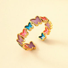 Colorful Heart & Butterfly Open Ring Stained Glass Jewelry for Girls & Women