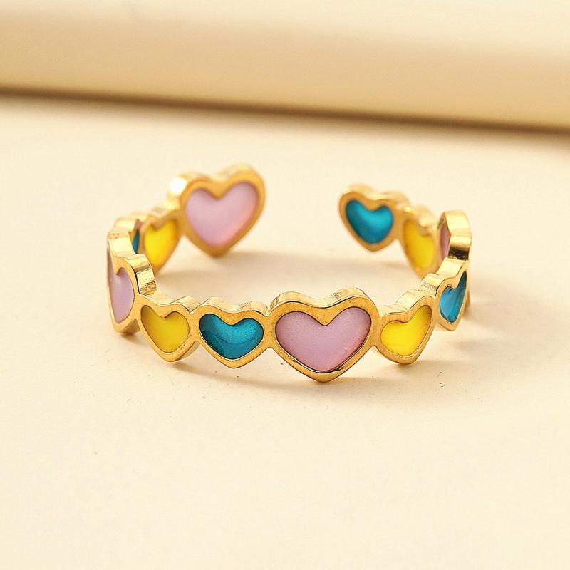 Colorful Heart & Butterfly Open Ring Stained Glass Jewelry for Girls & Women