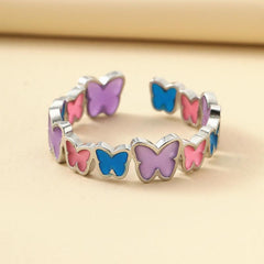 Colorful Heart & Butterfly Open Ring Stained Glass Jewelry for Girls & Women
