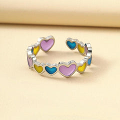 Colorful Heart & Butterfly Open Ring Stained Glass Jewelry for Girls & Women