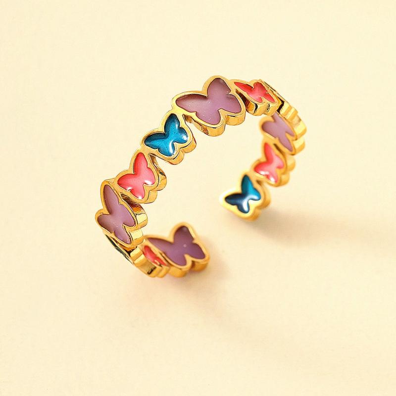 Colorful Heart & Butterfly Open Ring Stained Glass Jewelry for Girls & Women