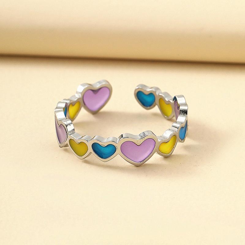 Colorful Heart & Butterfly Open Ring Stained Glass Jewelry for Girls & Women