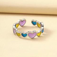 Colorful Heart & Butterfly Open Ring Stained Glass Jewelry for Girls & Women