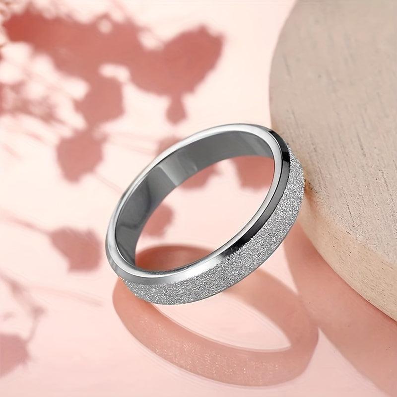 Kpop Style Stainless Steel Band Ring, Frosted Surface, Unisex