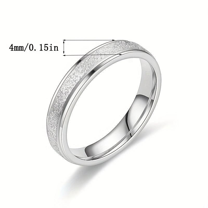 Kpop Style Stainless Steel Band Ring, Frosted Surface, Unisex