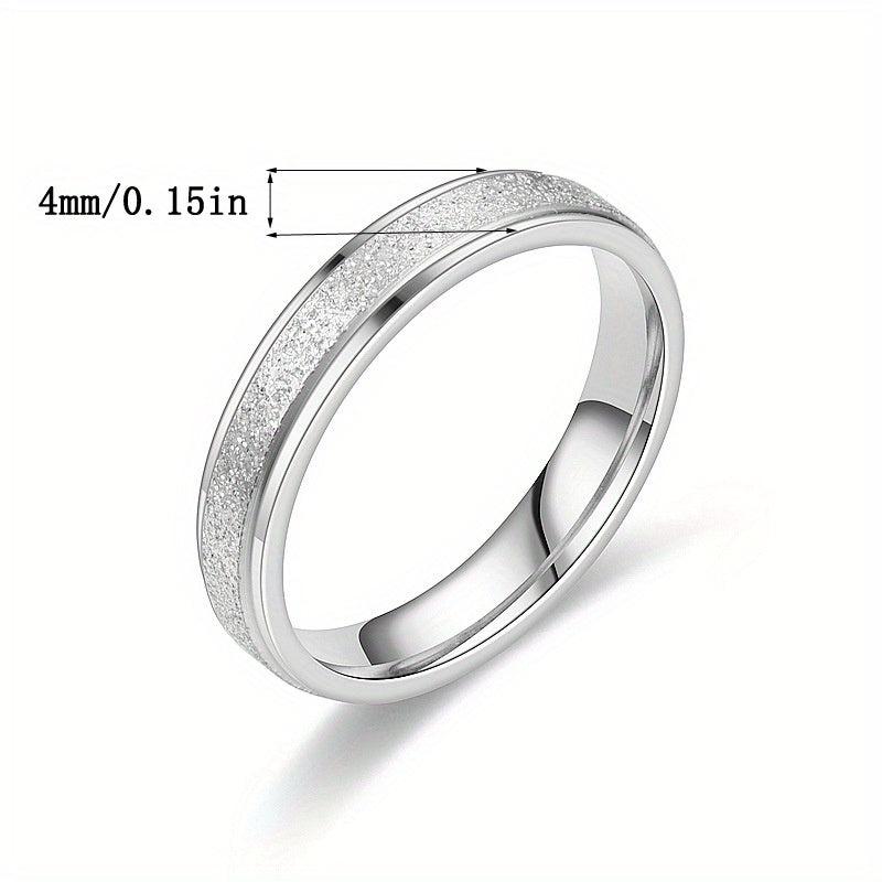 Kpop Style Stainless Steel Band Ring, Frosted Surface, Unisex