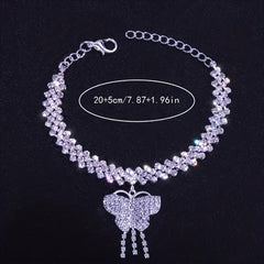 Butterfly Pendant Chain Bracelet Iced Out Rhinestone Charm Jewelry